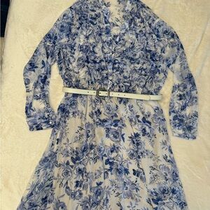 Zara Floral Blue and White Dress